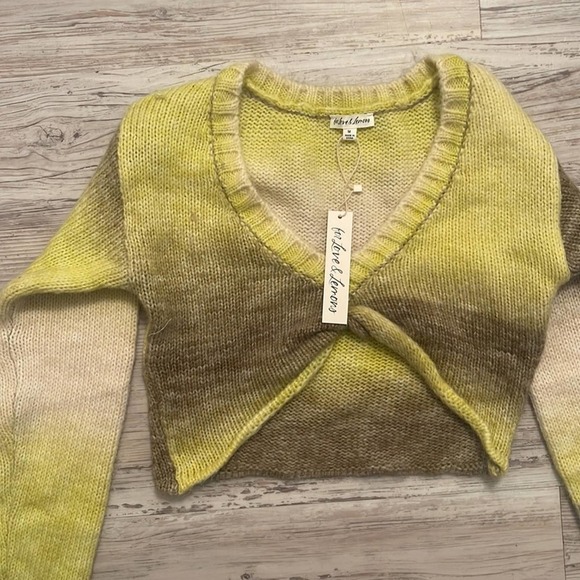 For Love & Lemons Yellow Celeste Crop Sweater sz Medium - Picture 5 of 6